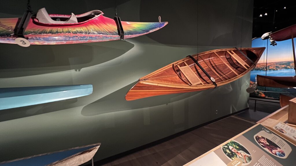 Wood strip and Fiberglass Construction canoe